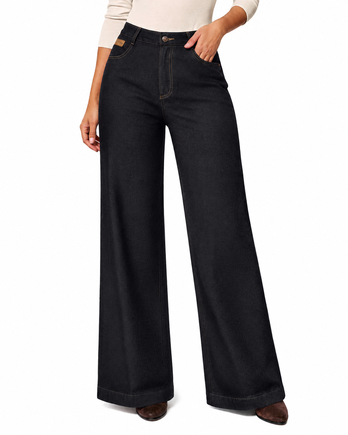 Women's High-Waisted Wide-Leg Fleece-Lined Stretch Jean