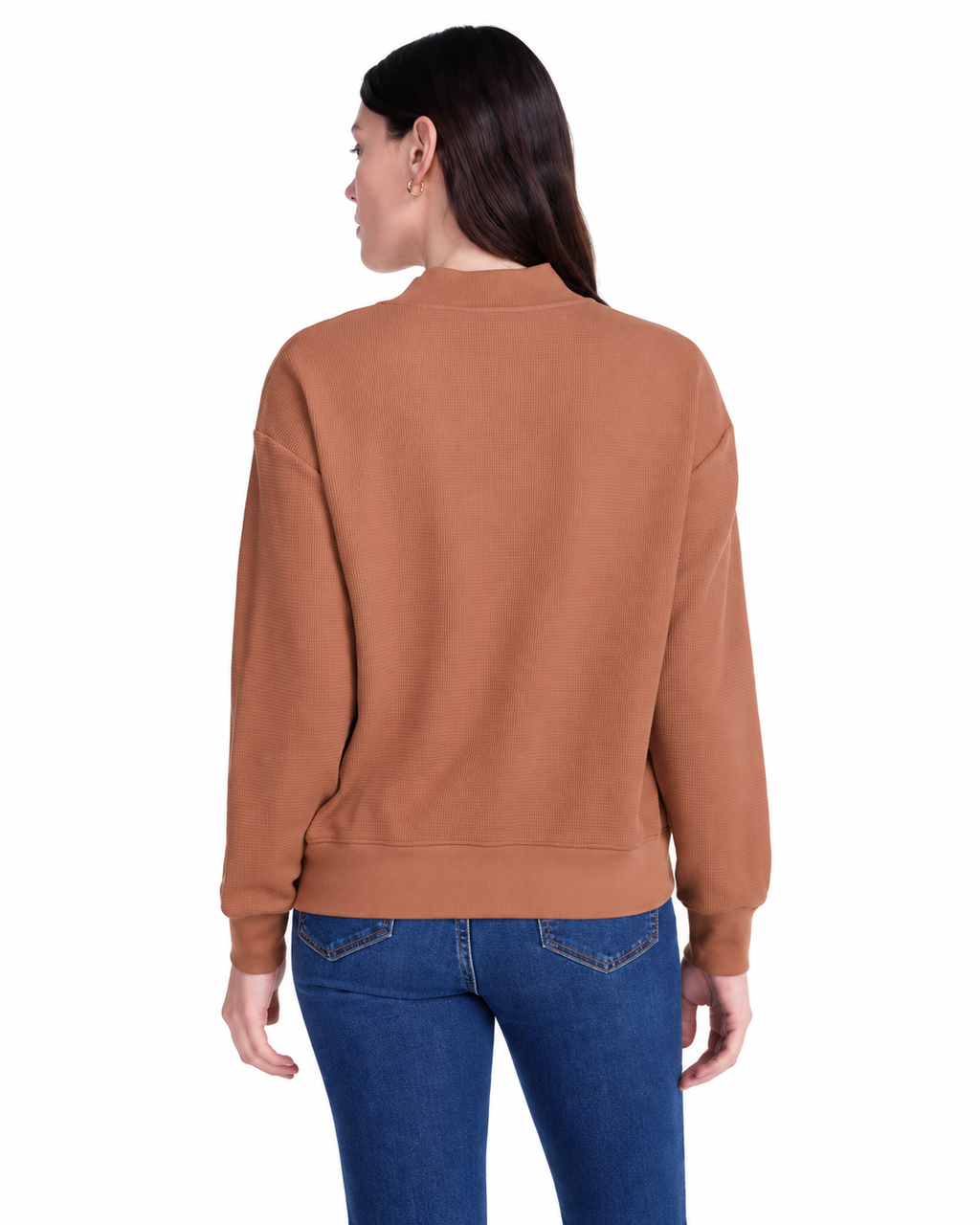Women's Waffle Knit Mock Neck Button Top, Long Sleeve, XS-4X