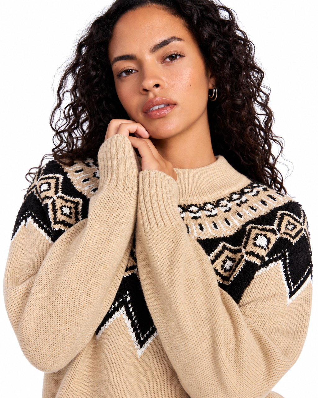 Women's Fair Isle Crewneck Sweater with Long Sleeves, Midweight Knit, Sizes XS-4X