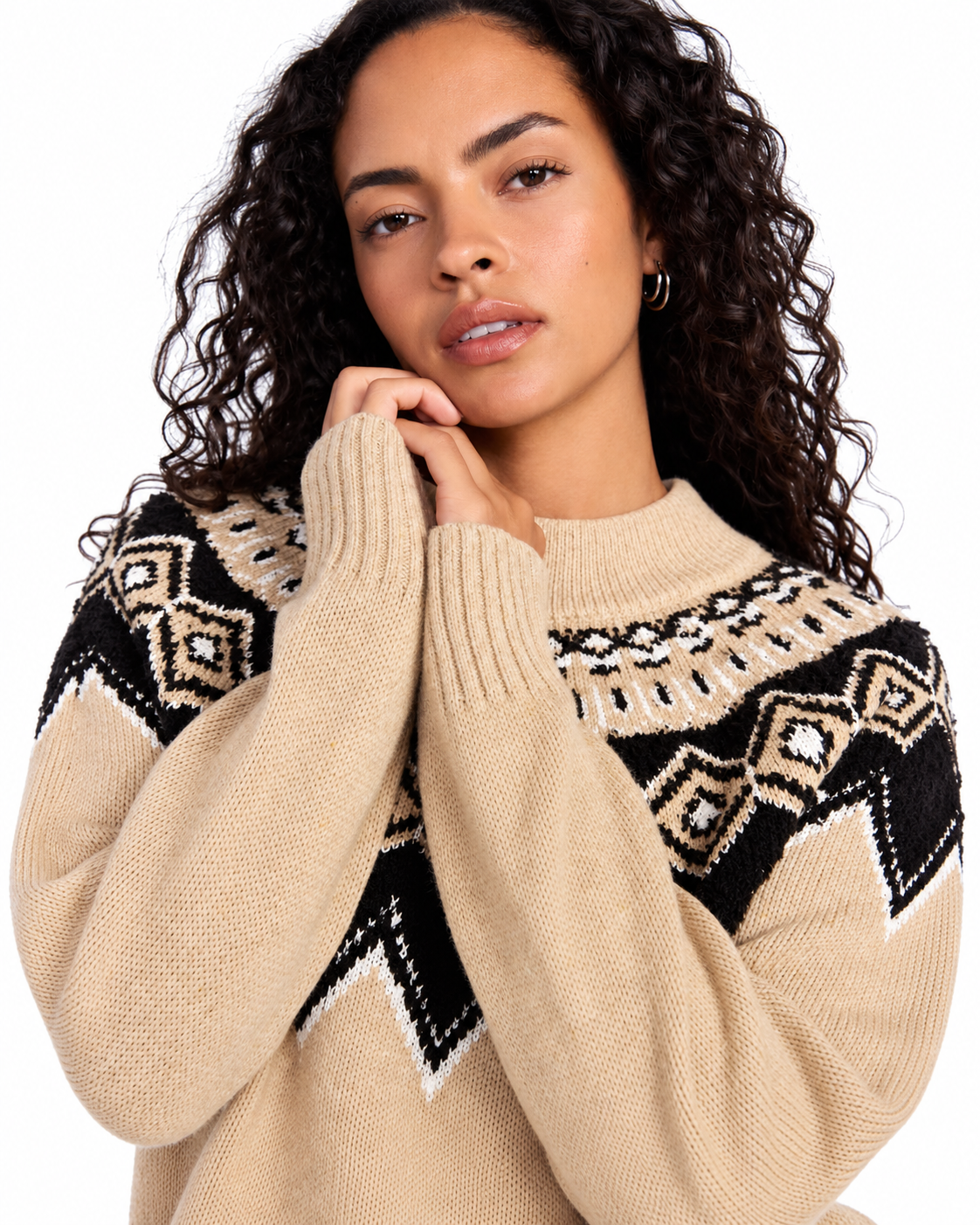Women's Fair Isle Crewneck Sweater with Long Sleeves, Midweight Knit, Sizes XS-4X