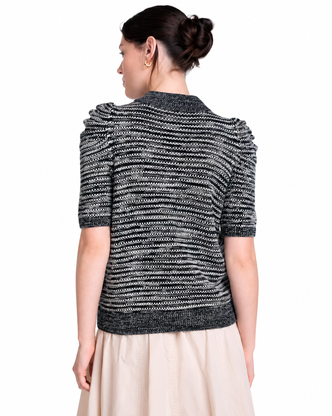 Women's Henley Sweater with Puff Sleeves, Textured Knit, Lightweight, Sizes XS-4X