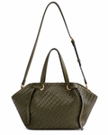 Women’s Woven Mini Tote Bag with Crossbody Strap, Olive