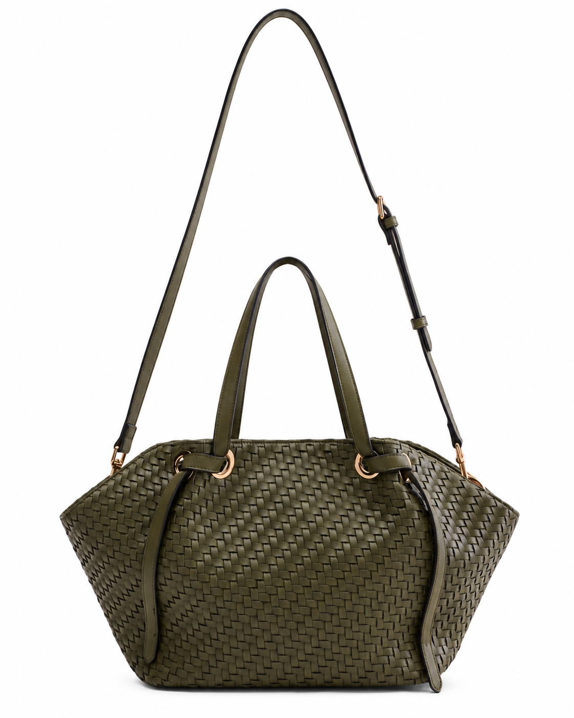 Women’s Woven Mini Tote Bag with Crossbody Strap, Olive