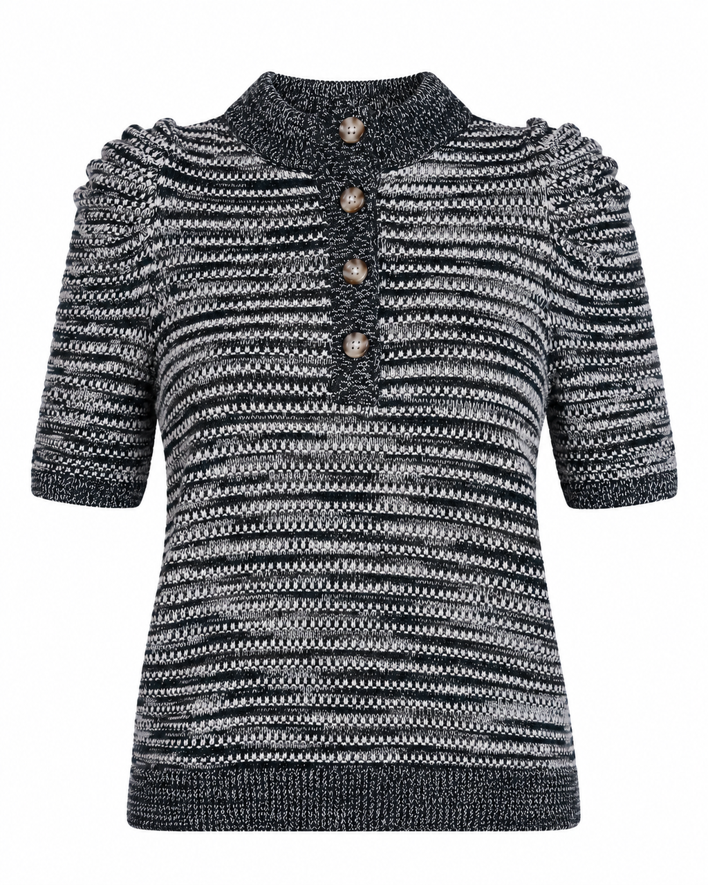 Women's Henley Sweater with Puff Sleeves, Textured Knit, Lightweight, Sizes XS-4X