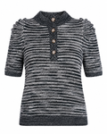Women's Henley Sweater with Puff Sleeves, Textured Knit, Lightweight, Sizes XS-4X
