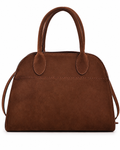 Women's Vintage Suede-Style Tote Shoulder Bag, Brown, Detachable Strap