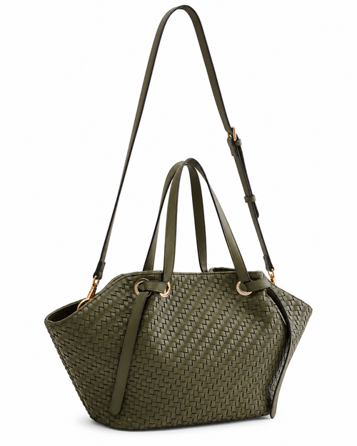Women’s Woven Mini Tote Bag with Crossbody Strap, Olive