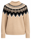 Women's Fair Isle Crewneck Sweater with Long Sleeves, Midweight Knit, Sizes XS-4X