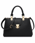 Women’s Black PU Leather Tote Shoulder Bag with 3 Compartments, Zipper Closure &amp; Adjustable Strap