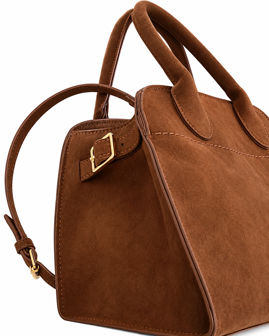 Women's Vintage Suede-Style Tote Shoulder Bag, Brown, Detachable Strap