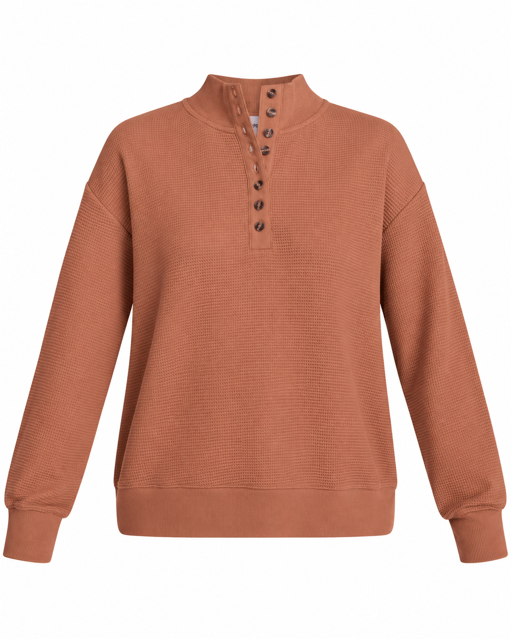 Women's Waffle Knit Mock Neck Button Top, Long Sleeve, XS-4X