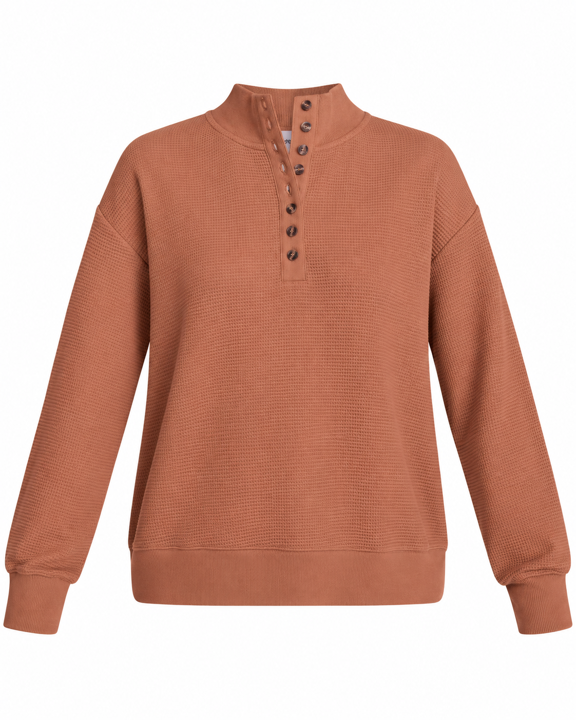 Women's Waffle Knit Mock Neck Button Top, Long Sleeve, XS-4X