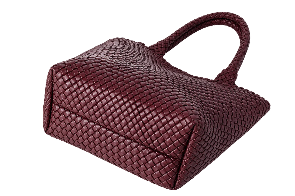 Large Woven Tote Bag for Women, Vegan Leather Shoulder Handbag, Handwoven Work & Travel Tote