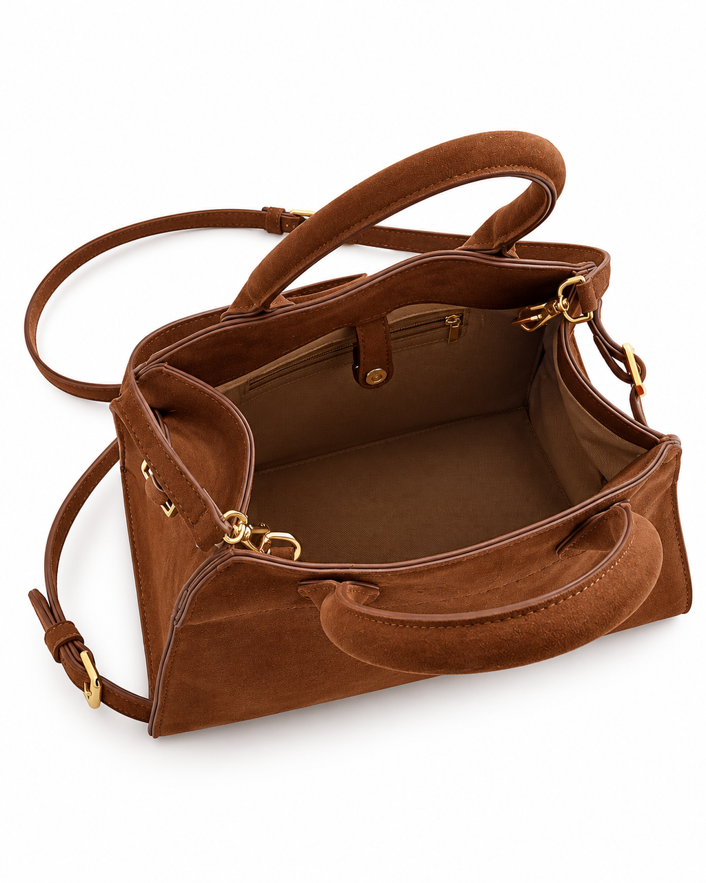 Women's Vintage Suede-Style Tote Shoulder Bag, Brown, Detachable Strap