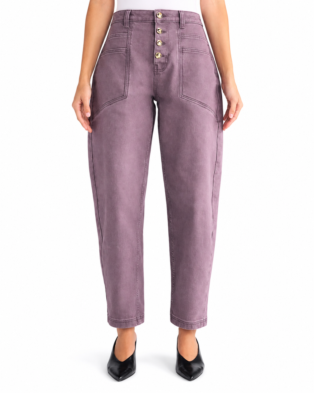 Women's High Rise Tapered Leg Pants, 30" Inseam, Stretch Cotton Blend, Sizes 0-28W