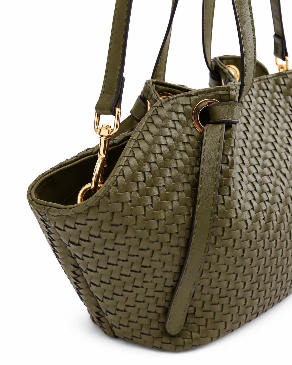 Women’s Woven Mini Tote Bag with Crossbody Strap, Olive